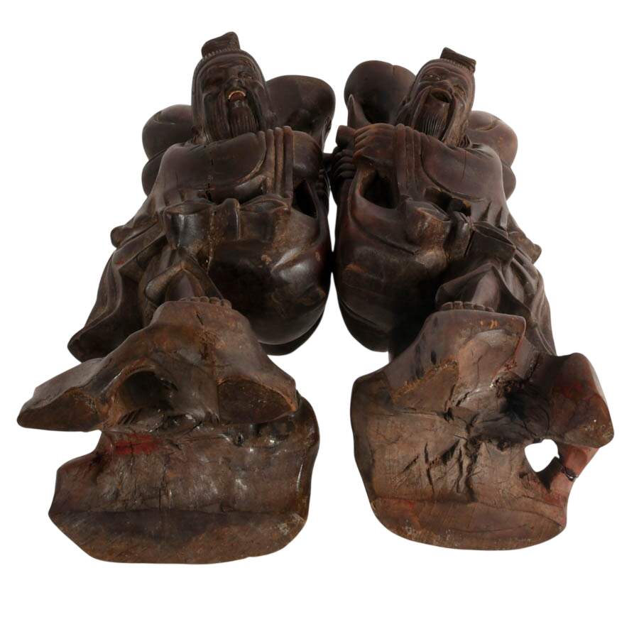Pair of Japanese Edo Period Carved Fisherman Candlesticks-10