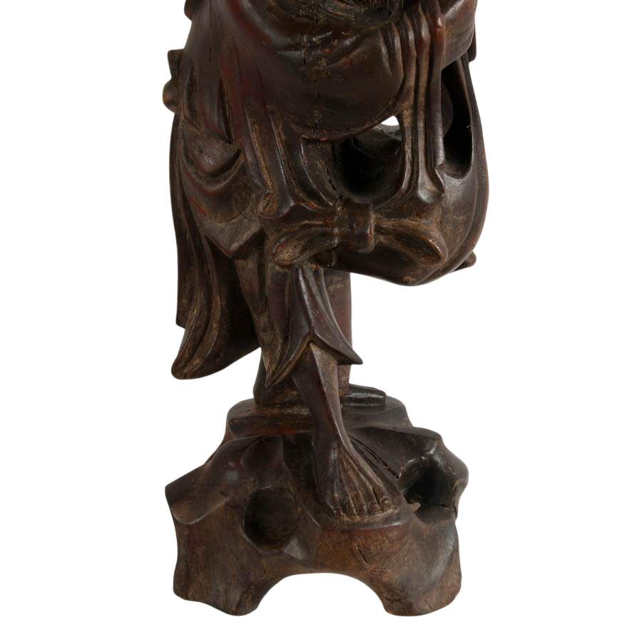 Pair of Japanese Edo Period Carved Fisherman Candlesticks-6