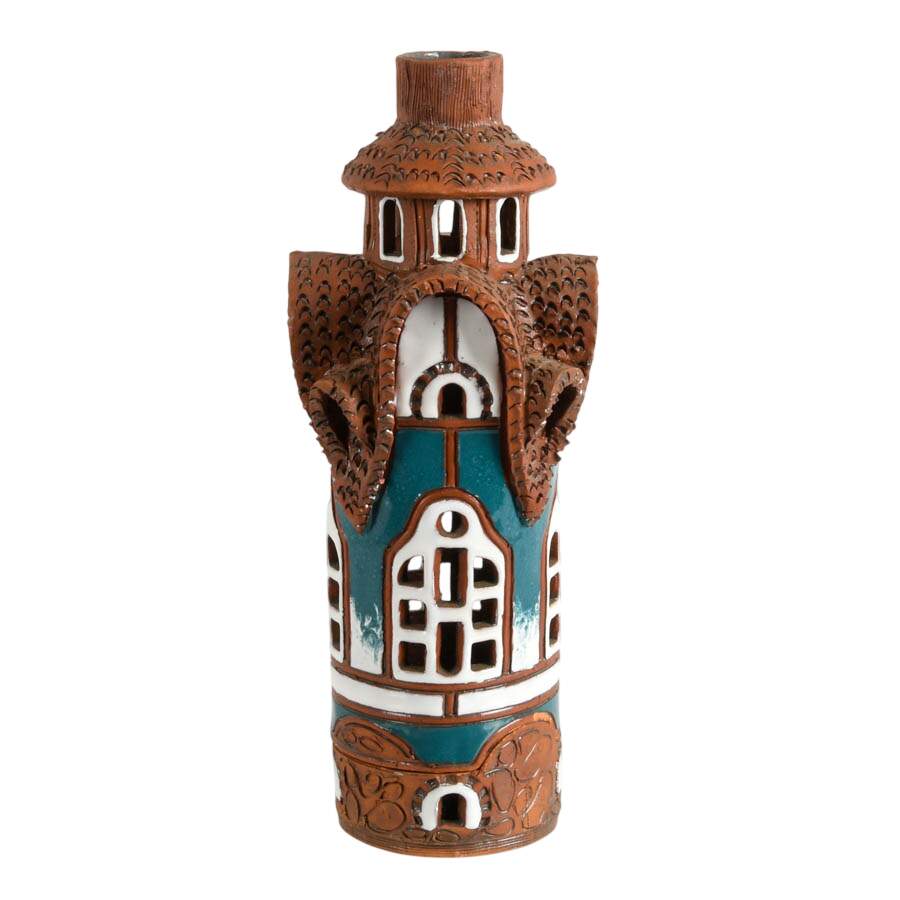 Hand Made Two Piece Lithuanian Village Tower Tea Light Holder-1