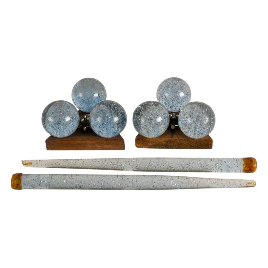 Pair of Mid-Century Controlled Bubble Lucite Faux Candlesticks-6