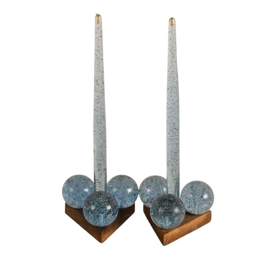 Pair of Mid-Century Controlled Bubble Lucite Faux Candlesticks-3