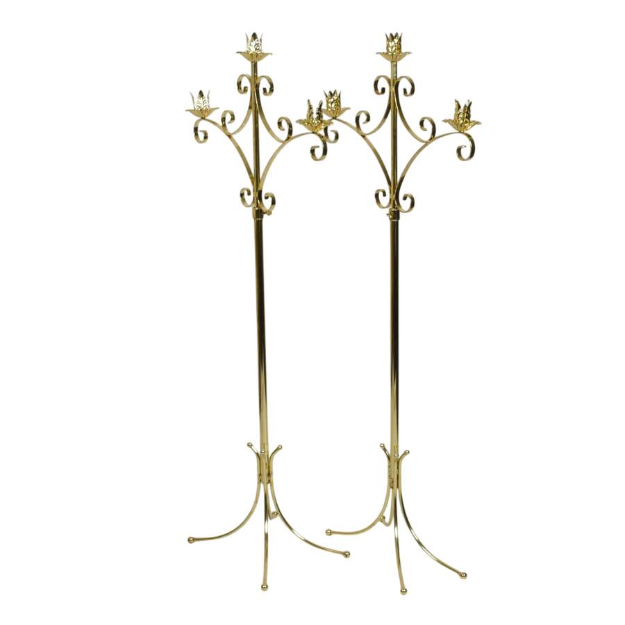 Pair of Ornate Brass 3-Light Candelabras-2