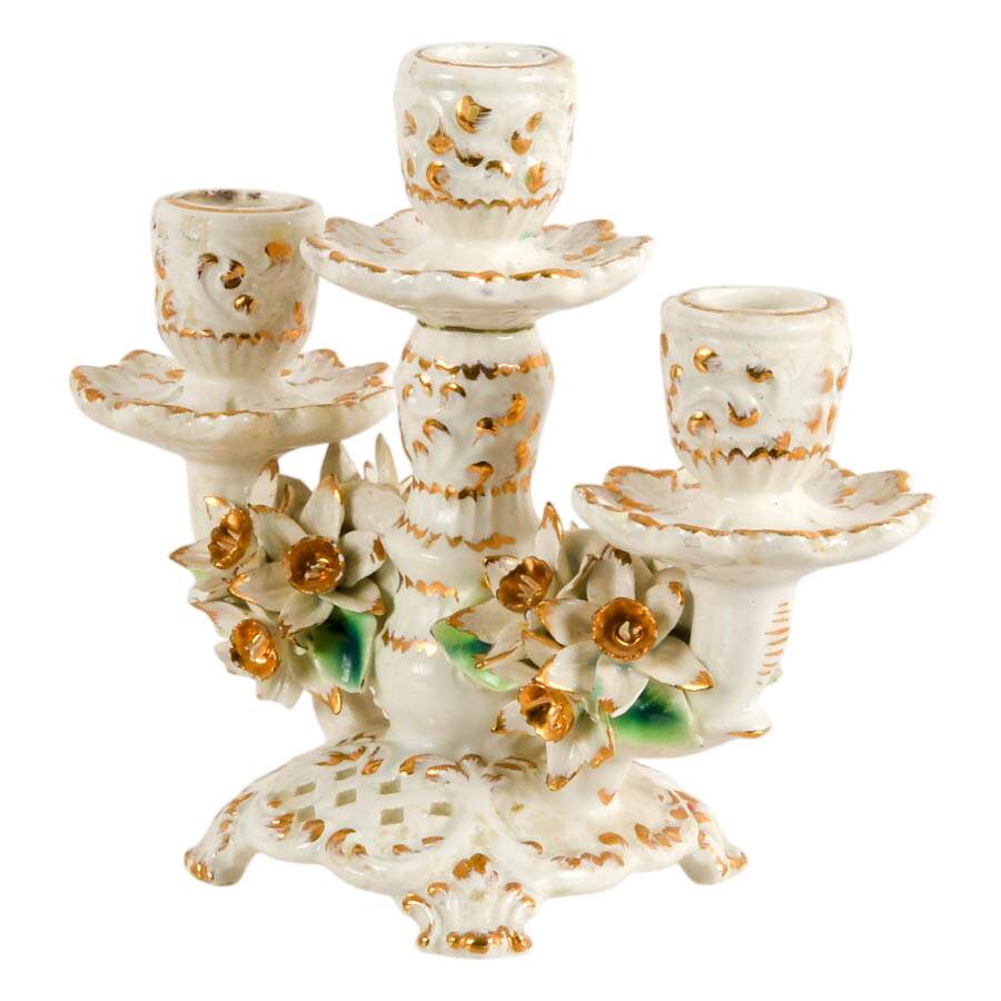 Italian Capodimonte-Style Three Arm Porcelain Candelabra-2