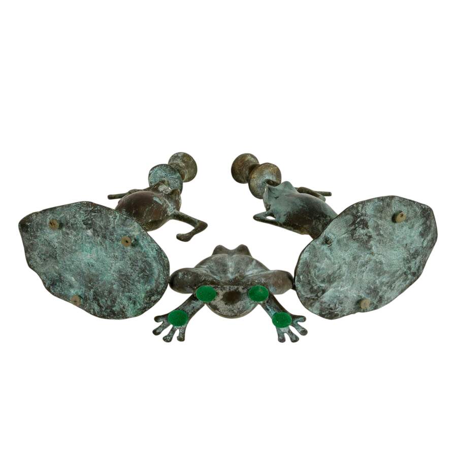 Three Piece Verdigris-Look Metal Frog Candlestick Set with Match Holder-5