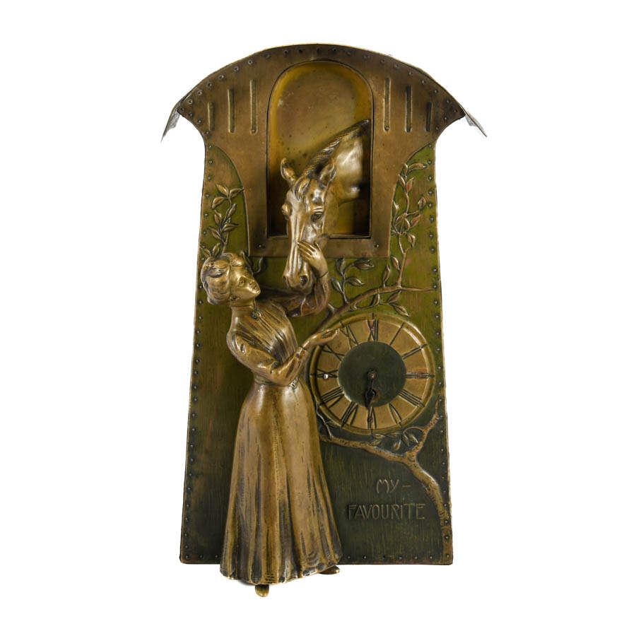 Arts Nouveau Figural Woman and Horse Mantle Clock-1