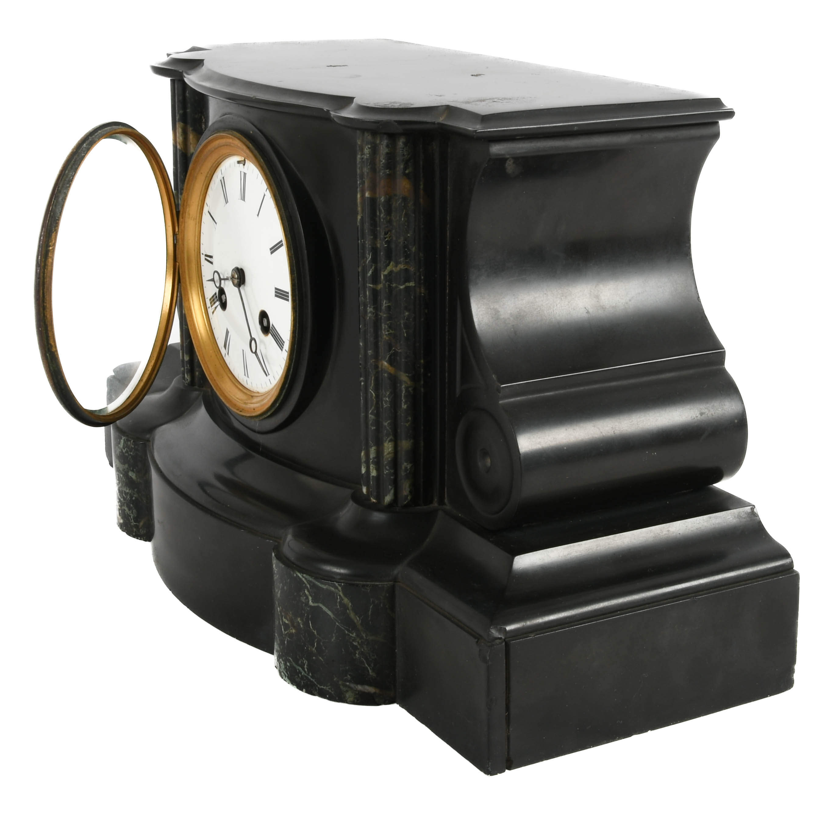 Antique French Slate and Green Marble Mantle Clock-5