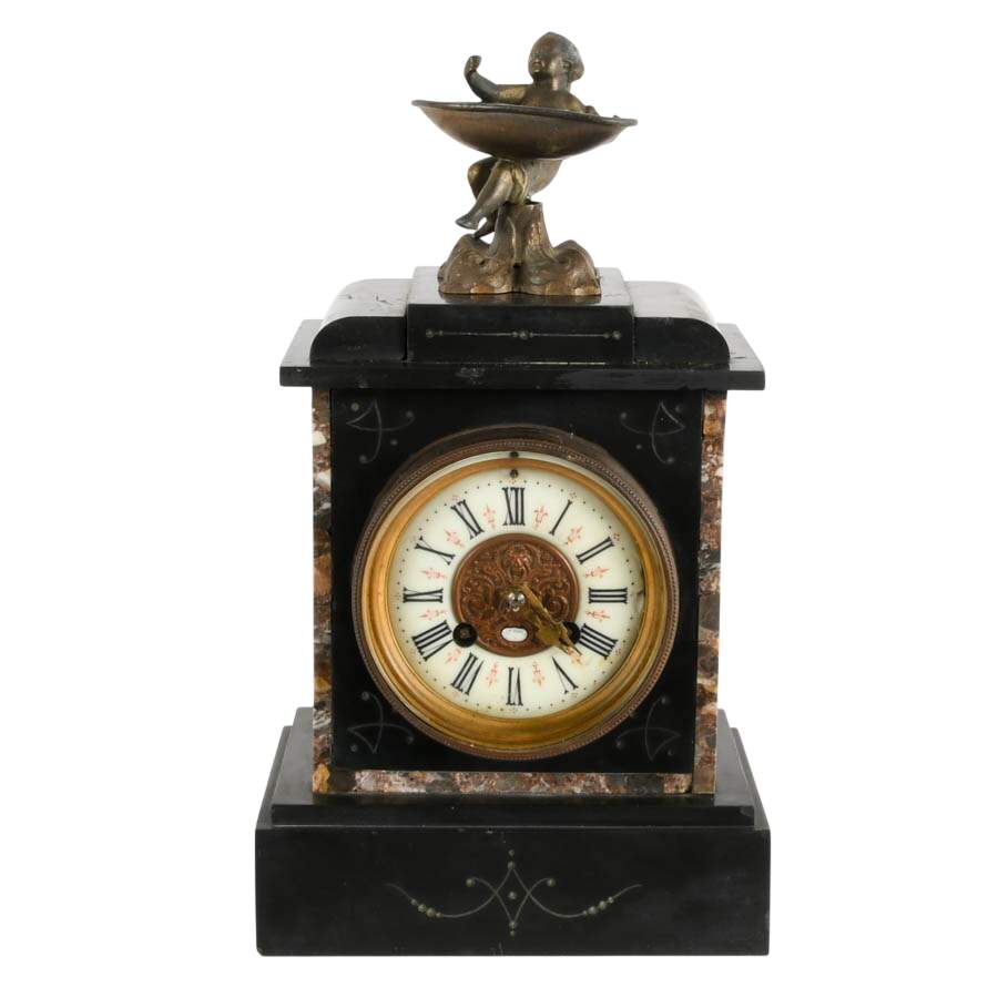 Victorian Japy Frères Black Slate Mantel Clock-1