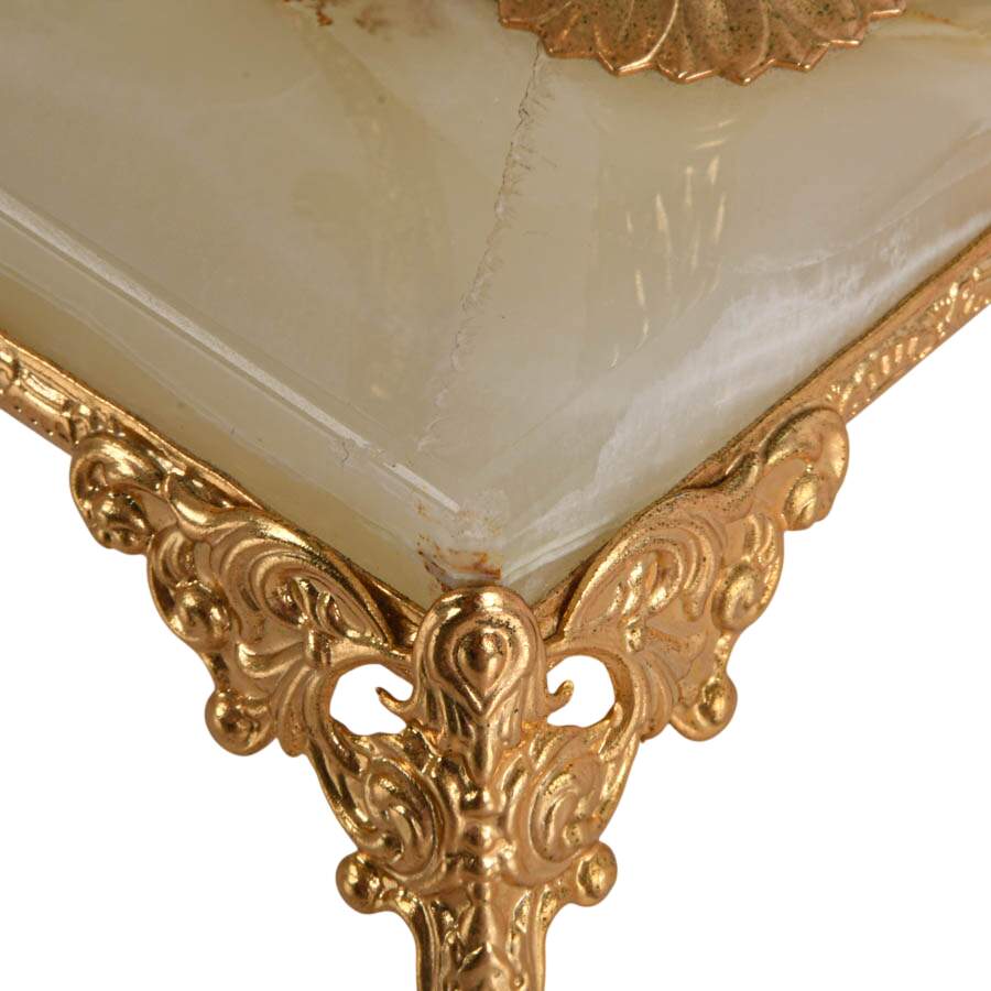 Vintage West German Gilt Metal Green Onyx Mantel Clock with Cherub Finials-7