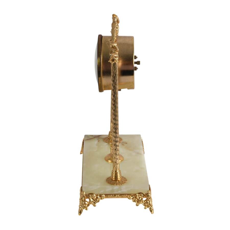 Vintage West German Gilt Metal Green Onyx Mantel Clock with Cherub Finials-4