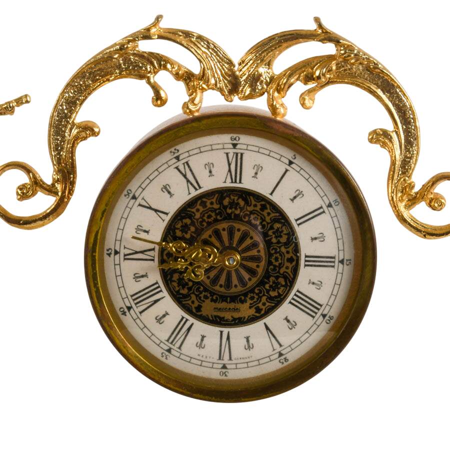 Vintage West German Gilt Metal Green Onyx Mantel Clock with Cherub Finials-2