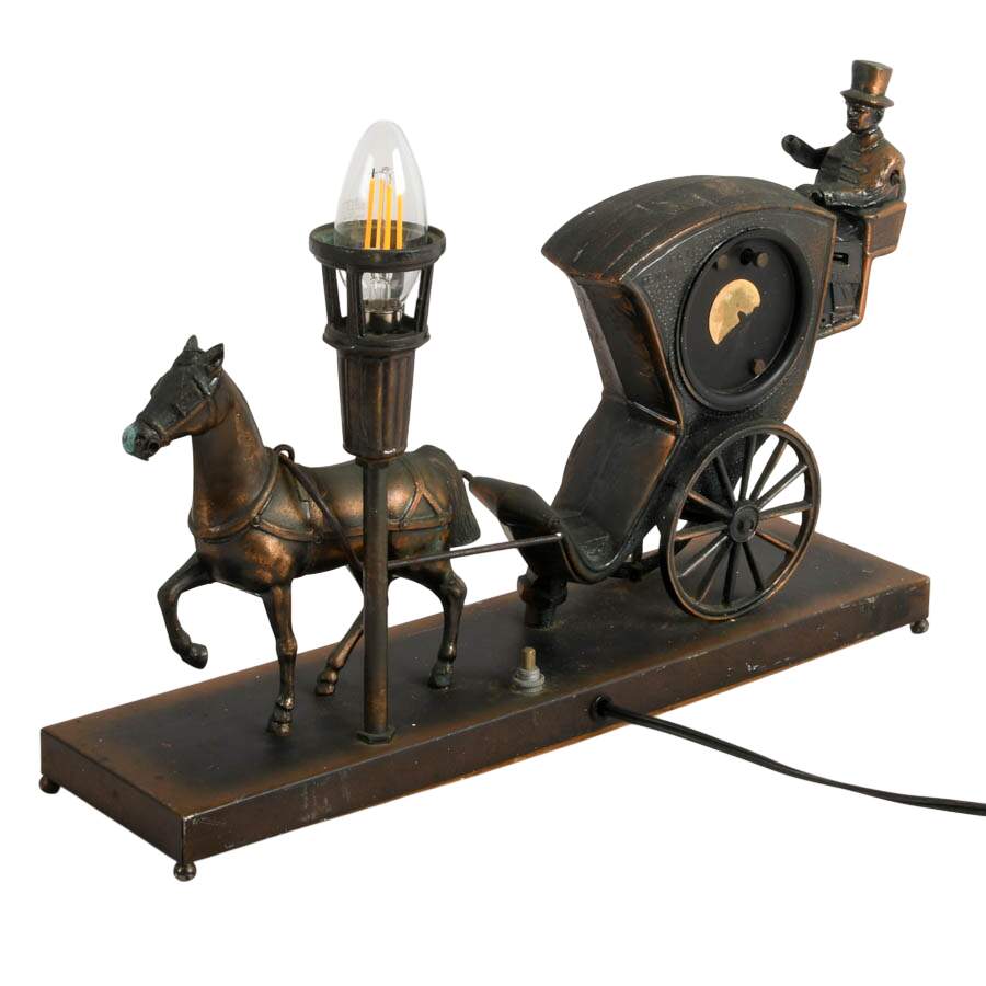 United Metal Goods Horse and Carriage Mantel Clock with Light-6