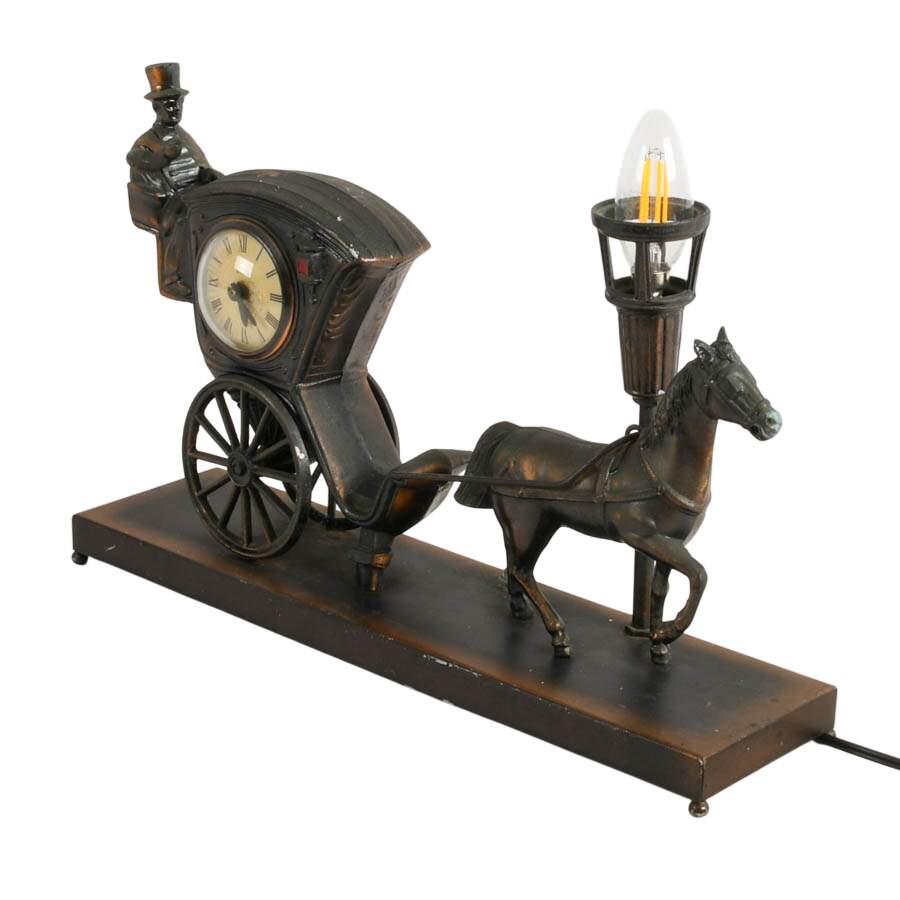 United Metal Goods Horse and Carriage Mantel Clock with Light-5