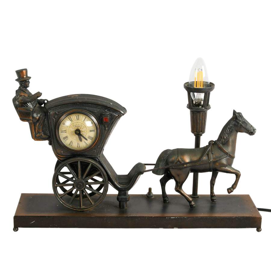 United Metal Goods Horse and Carriage Mantel Clock with Light-1
