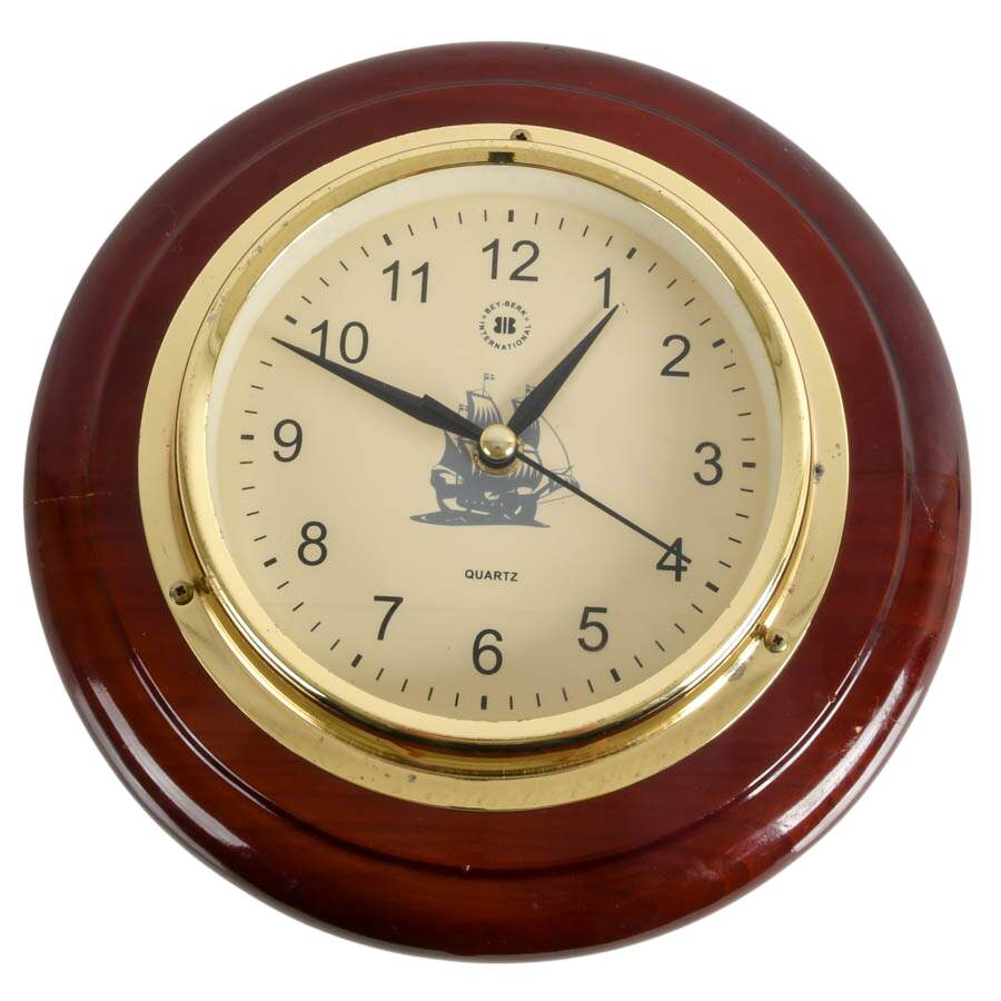 Bey-Berk International Quartz Nautical Wall Clock on Cherry Wood Base-1