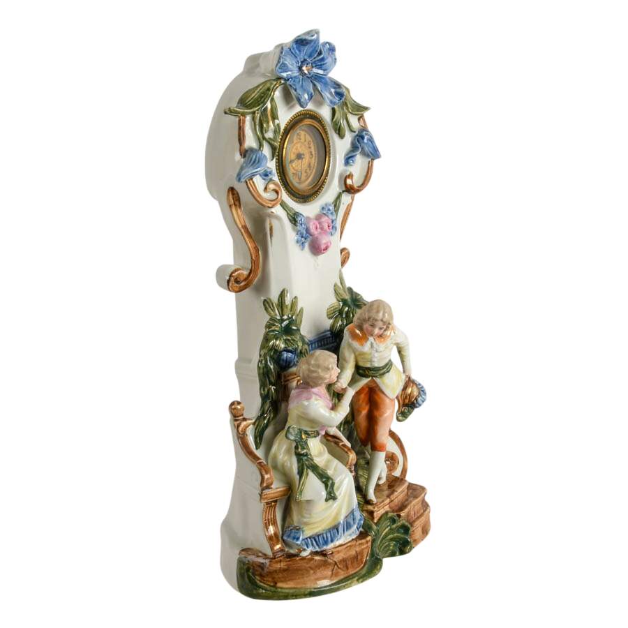 Vintage German Majolica Figural Porcelain Clock-8