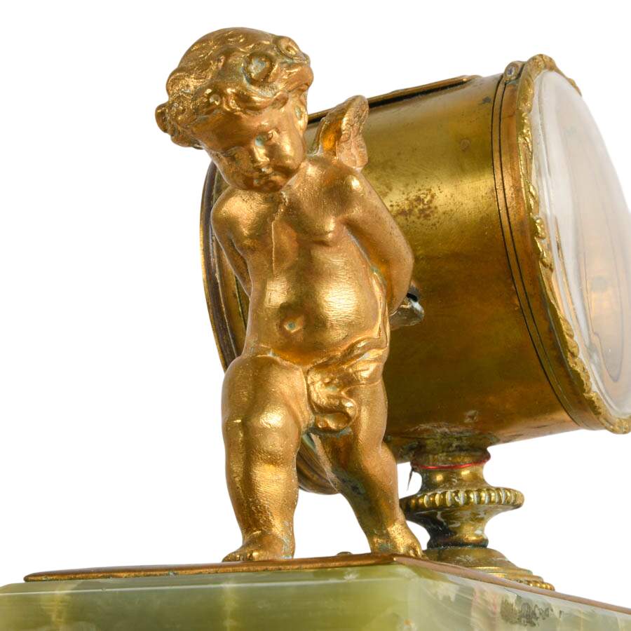 Antique French Champlevé Enamel and Ormolu Gilt Cherub Table Clock-7