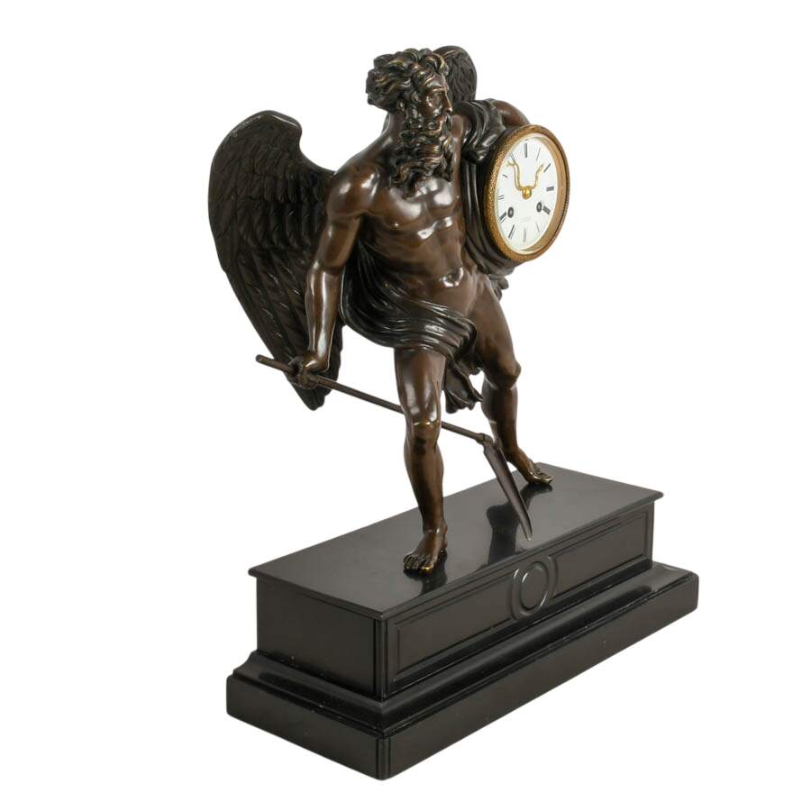Tiffany & Co. Lurasco Frères Figural Bronze Chronos Mantel Clock-6