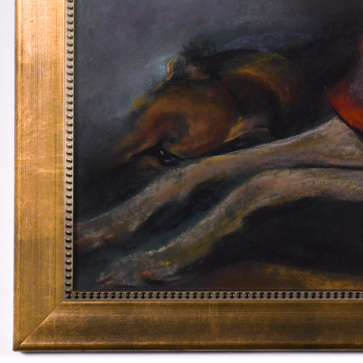 Framed Signed Untitled Grey Hounds Pastel-3
