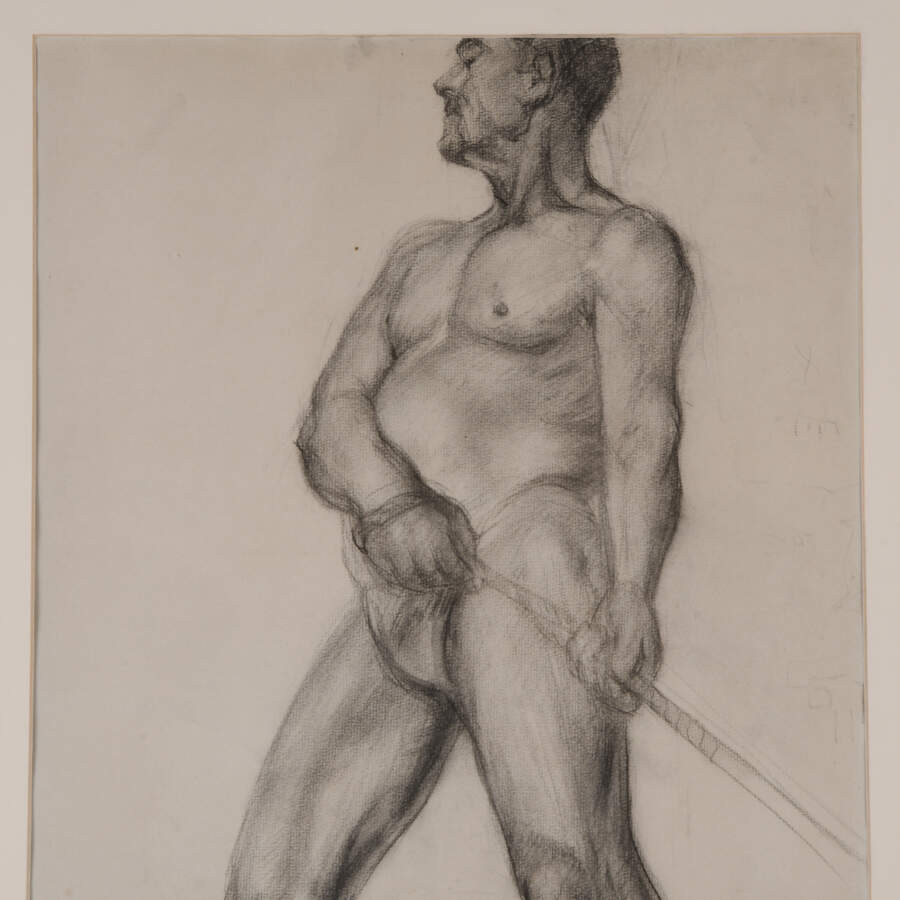 Framed Virginal Rose Campbell of a Charcoal Nude of Man-2