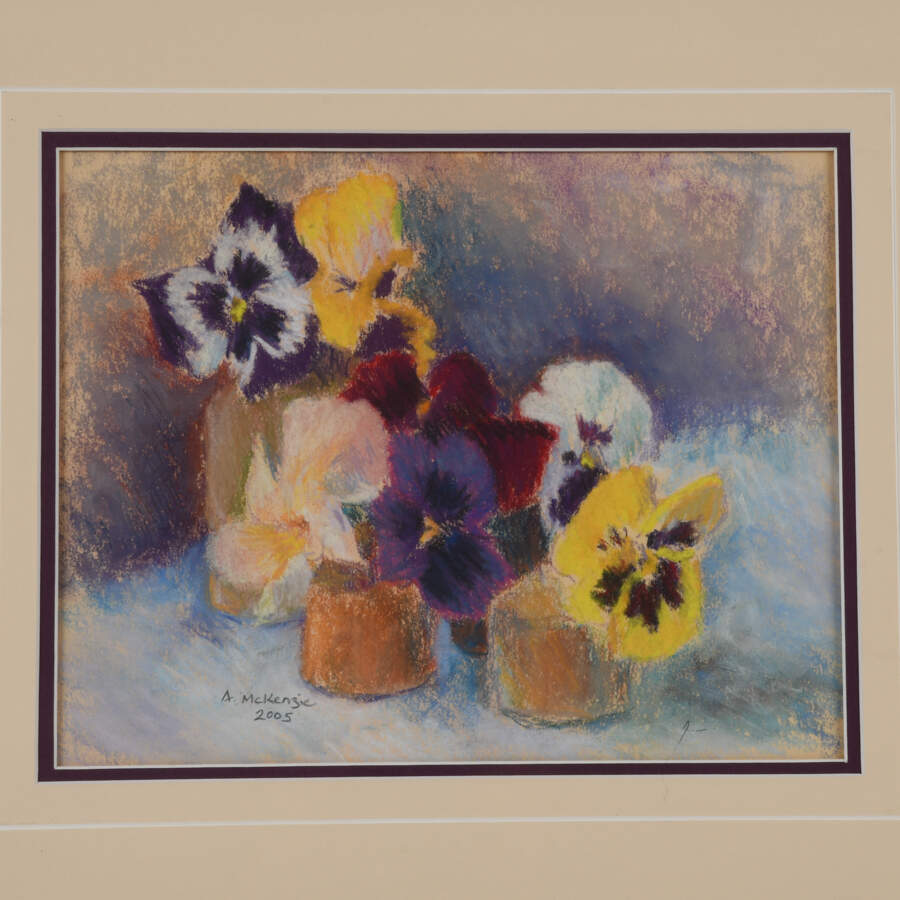 Framed A. Mckenzi Floral Still Life Pansies Pastel-2