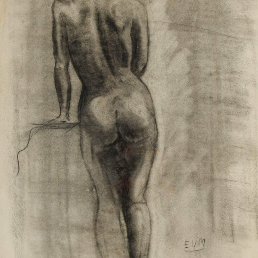 Framed Signed Eugeen van Mieghem "Untitled Nude" Charcoal on Paper-2