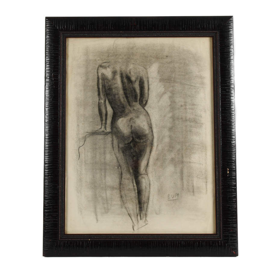 Framed Signed Eugeen van Mieghem "Untitled Nude" Charcoal on Paper-1