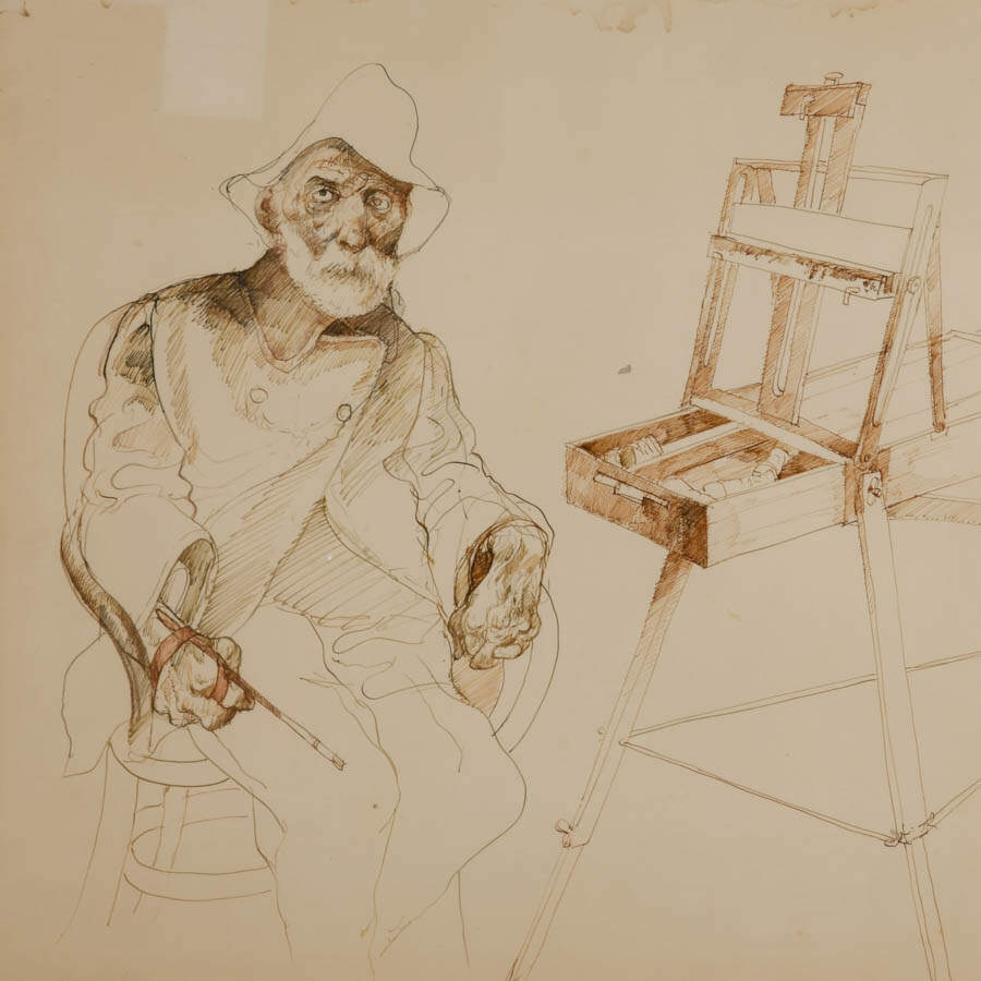 Framed Signed Carlos Alonso Self Portrait Drawing on Paper-2