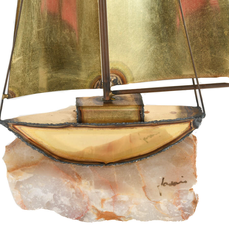 Brutalist-Style Signed Mario Jason Copper Torch Art Sailboat-7