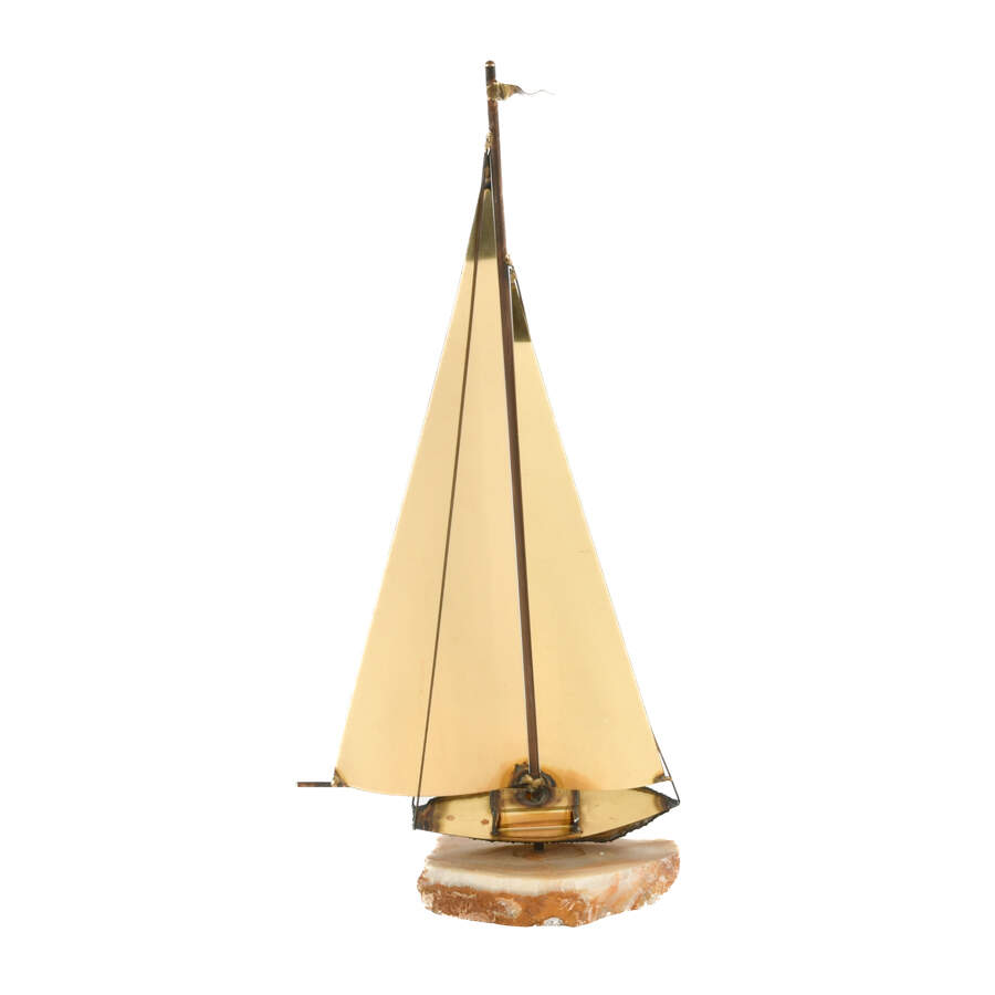 Brutalist-Style Signed Mario Jason Copper Torch Art Sailboat-5