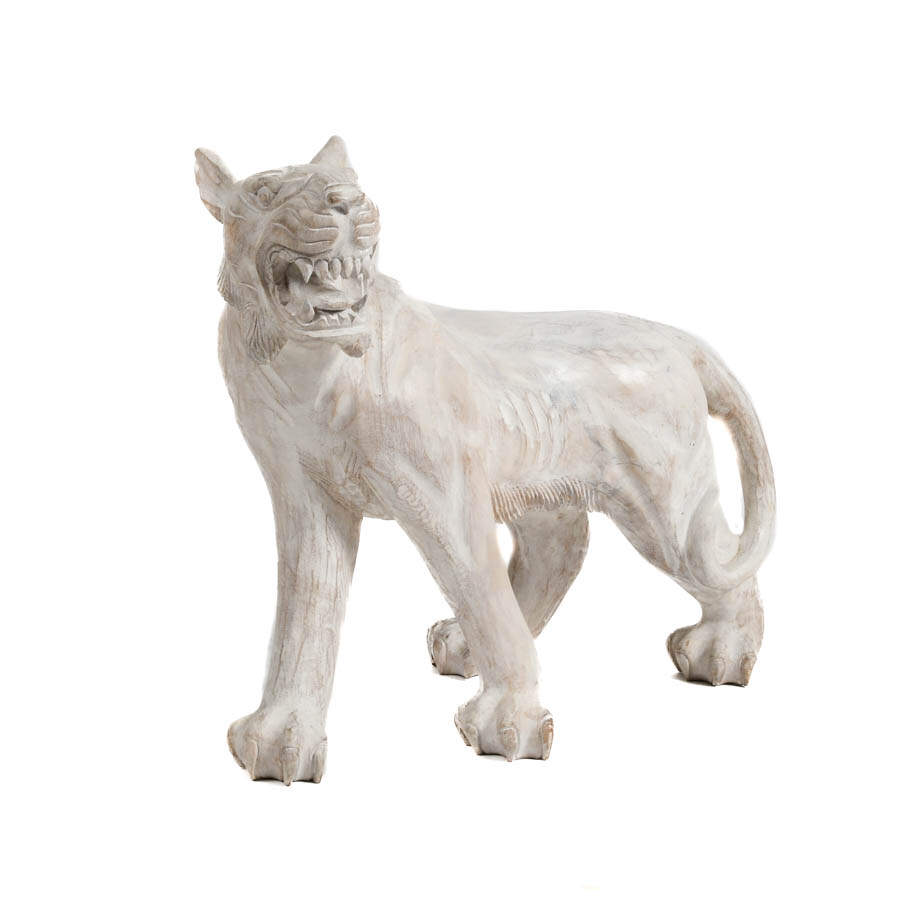 Large Carved Wood Distressed Painted Panther-2