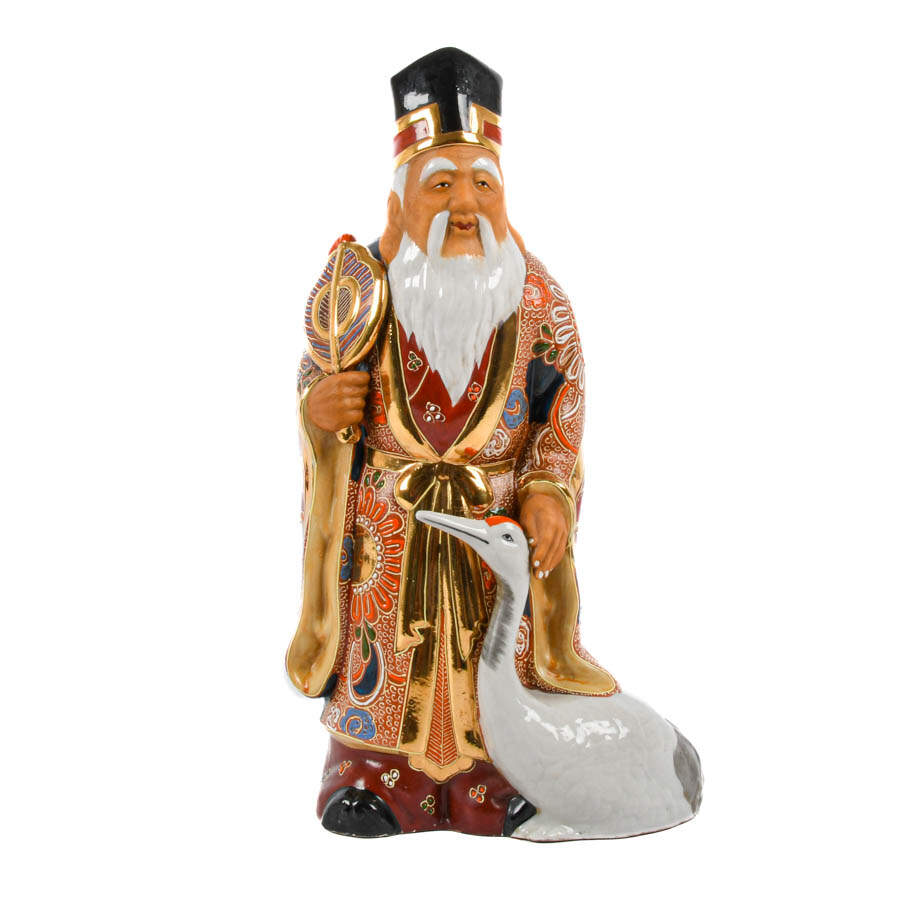 Japanese Kutani Ware Jurojin Figurine-1