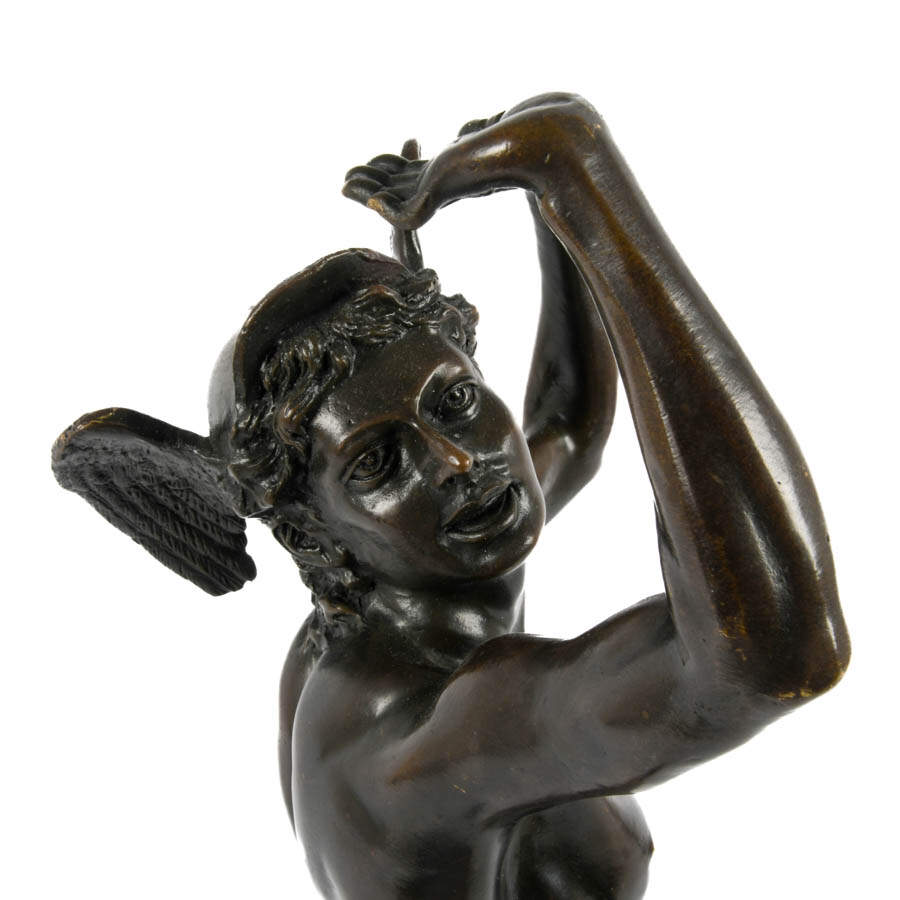 Bronze Sculpture of Mercury After B. Cellini on a Marble Base-3