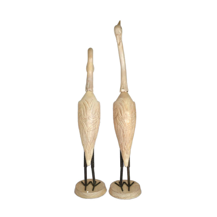 Pair of Oversized Carved Wood Crane Decorative Sculptures-7
