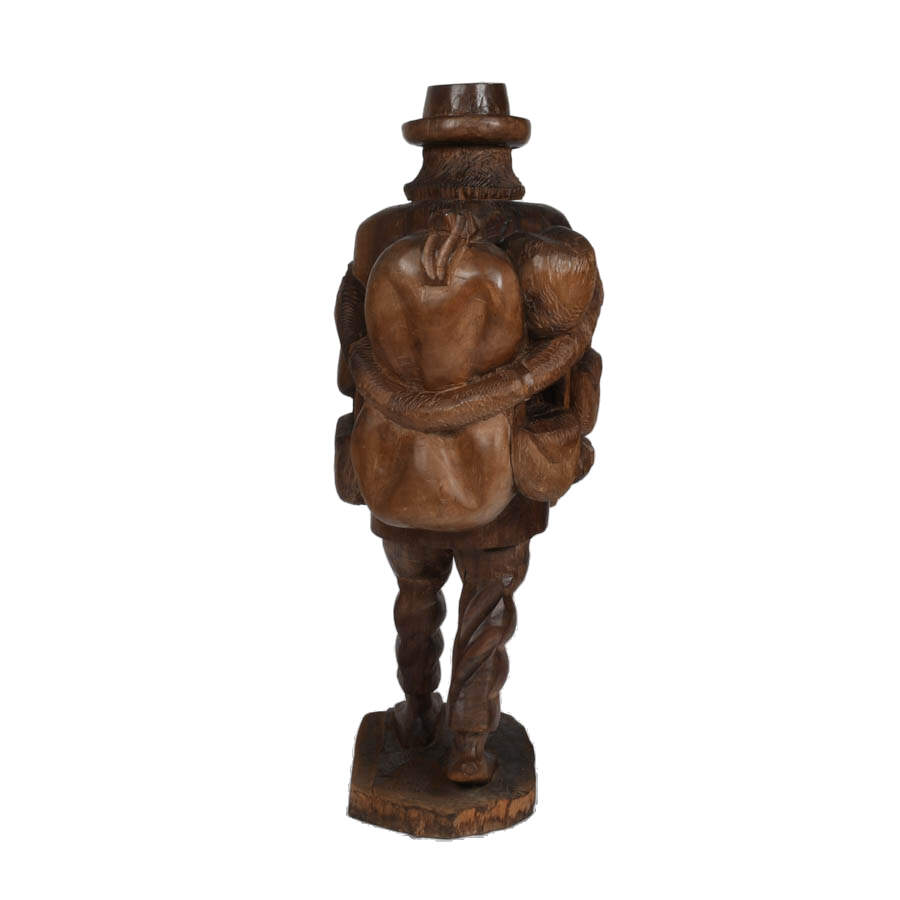 Luis Potosi Folk-Art Carved Wood Hobo Statue-6