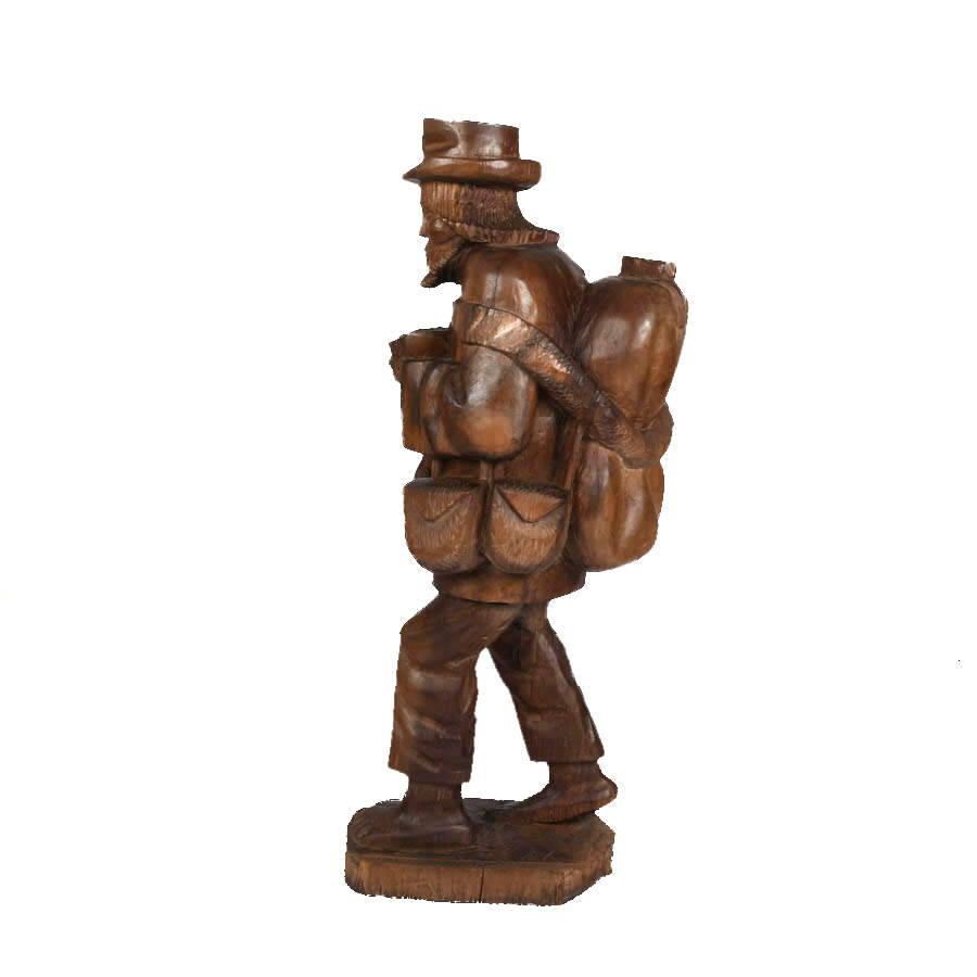 Luis Potosi Folk-Art Carved Wood Hobo Statue-5