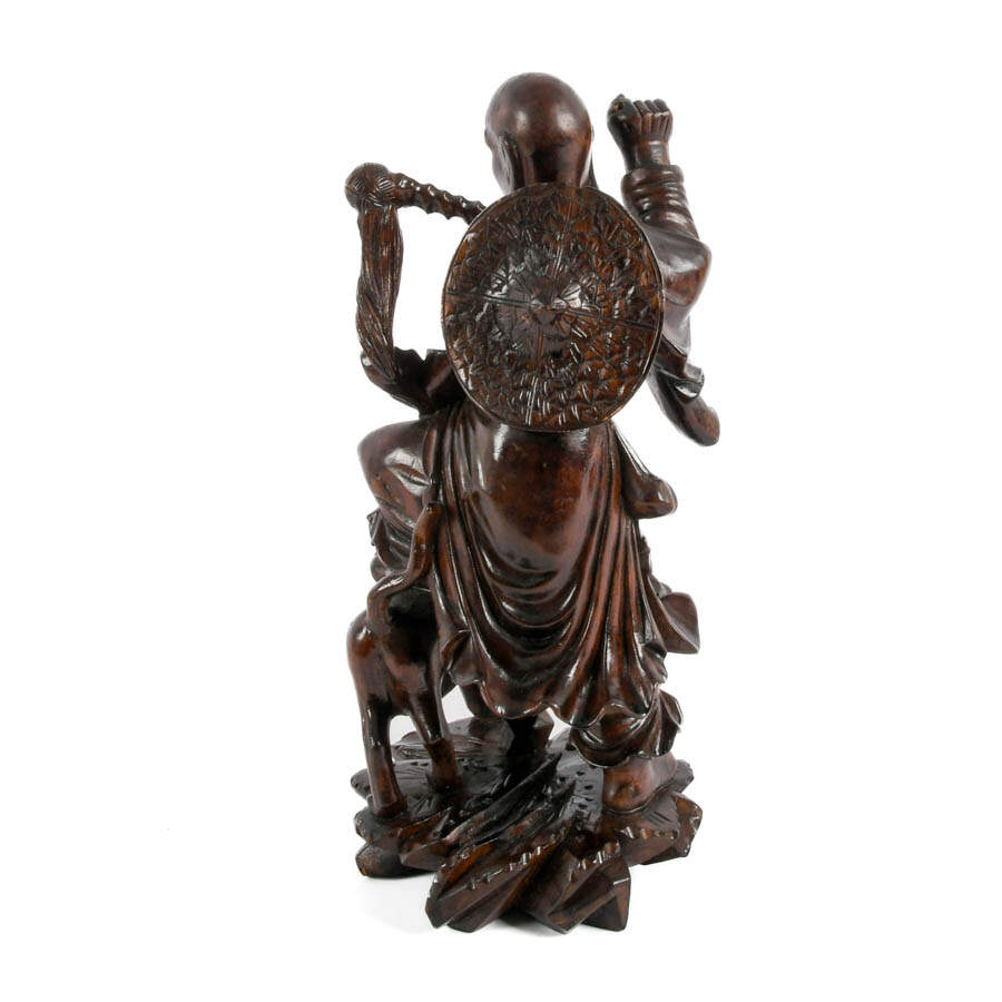 Chinese Carved Wood Man with Tiger Figure-8