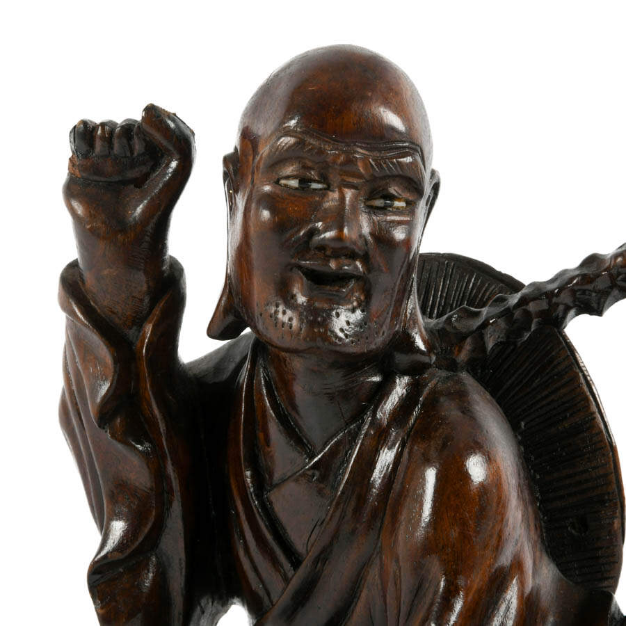 Chinese Carved Wood Man with Tiger Figure-5