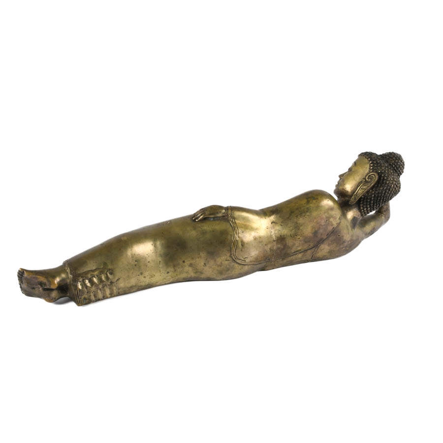 Large Brass Lounging Buddha Statue-6