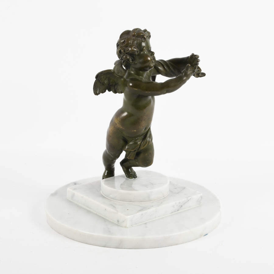 Antique Bronze Cupid Sculpture on Marble-6