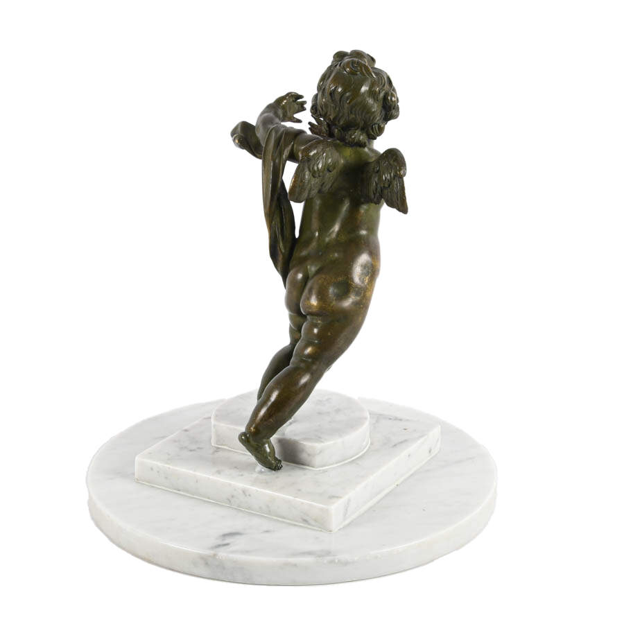 Antique Bronze Cupid Sculpture on Marble-4