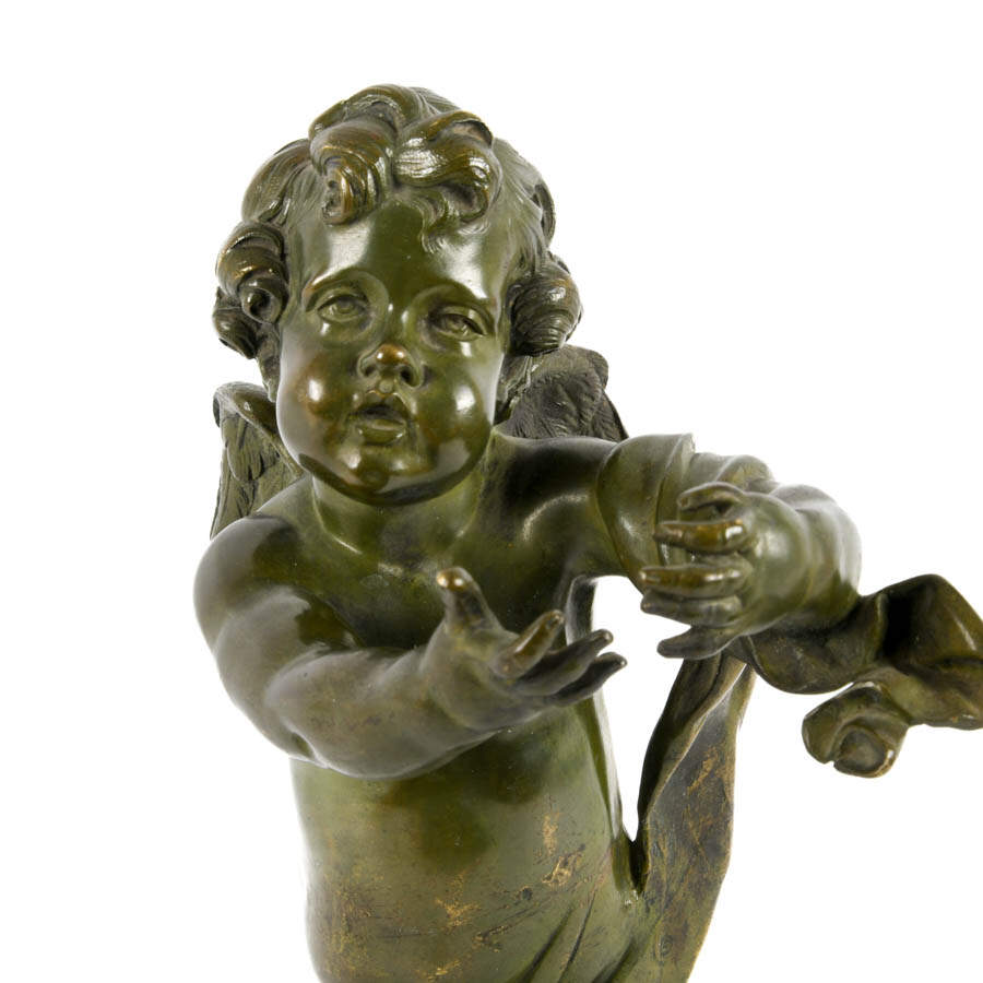 Antique Bronze Cupid Sculpture on Marble-3