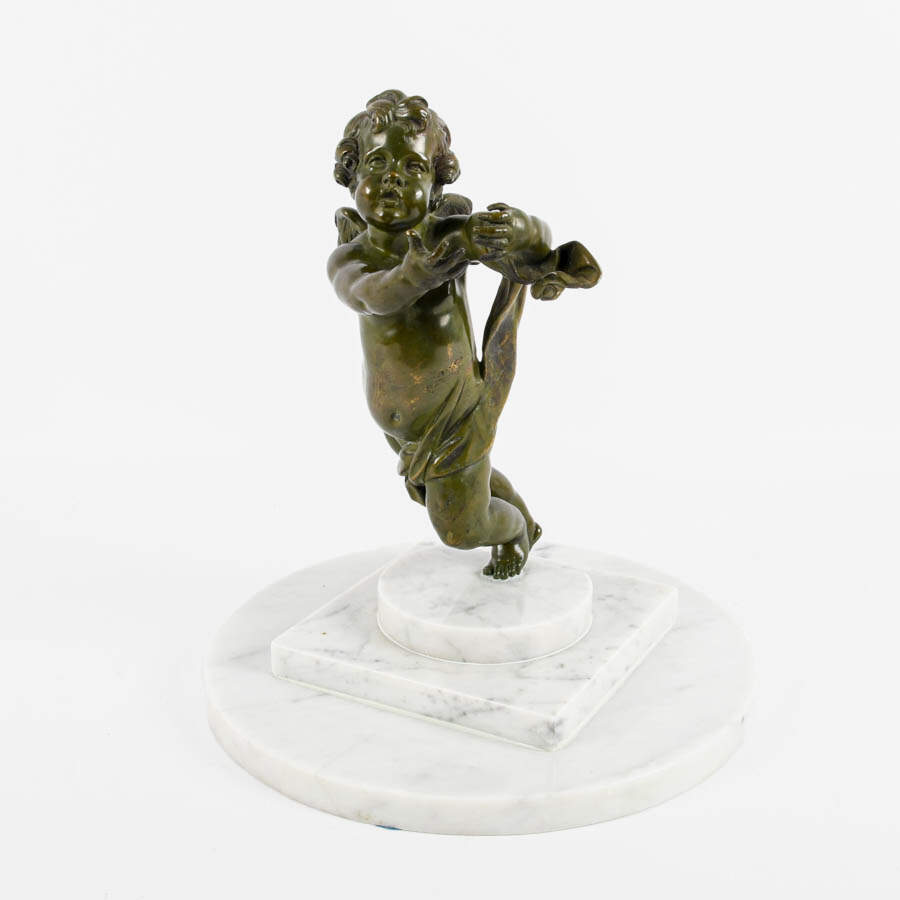 Antique Bronze Cupid Sculpture on Marble-2