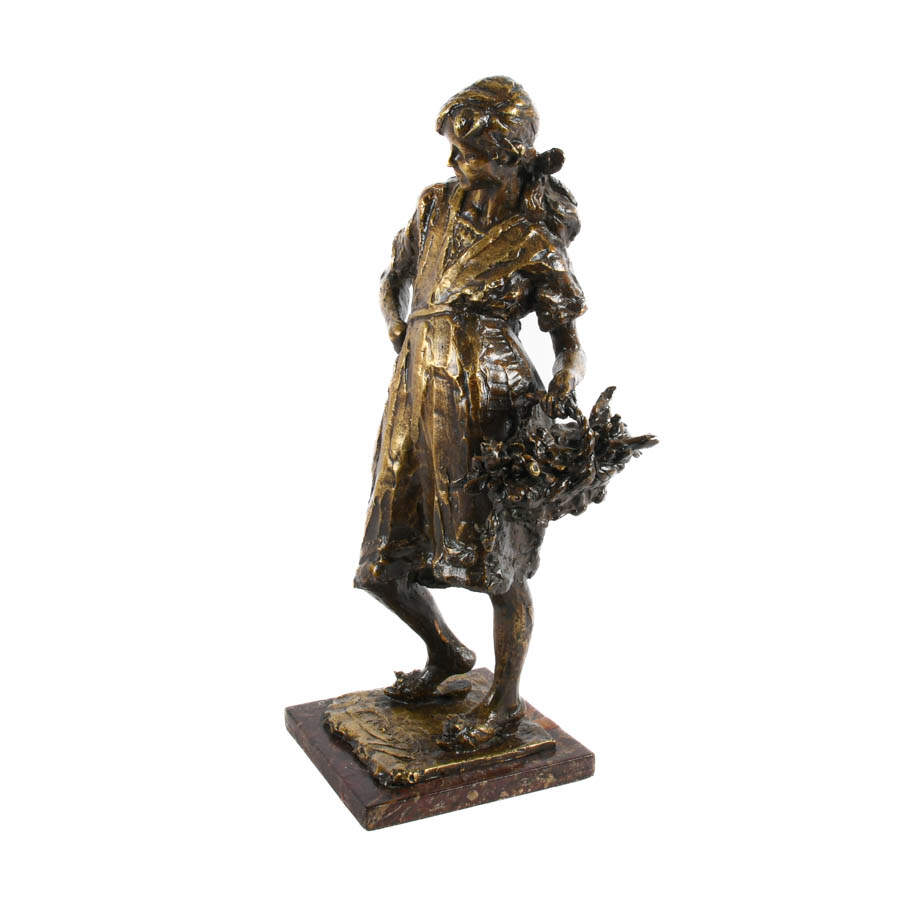 "The Flower Girl" Bronze Sculpture by Carlos Peduzzi-6