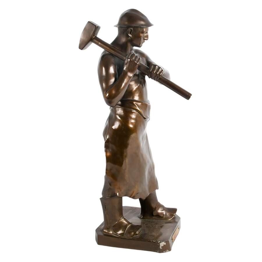 Bronzed Metal Worker Sculpture After Wilhelm Zwick-7