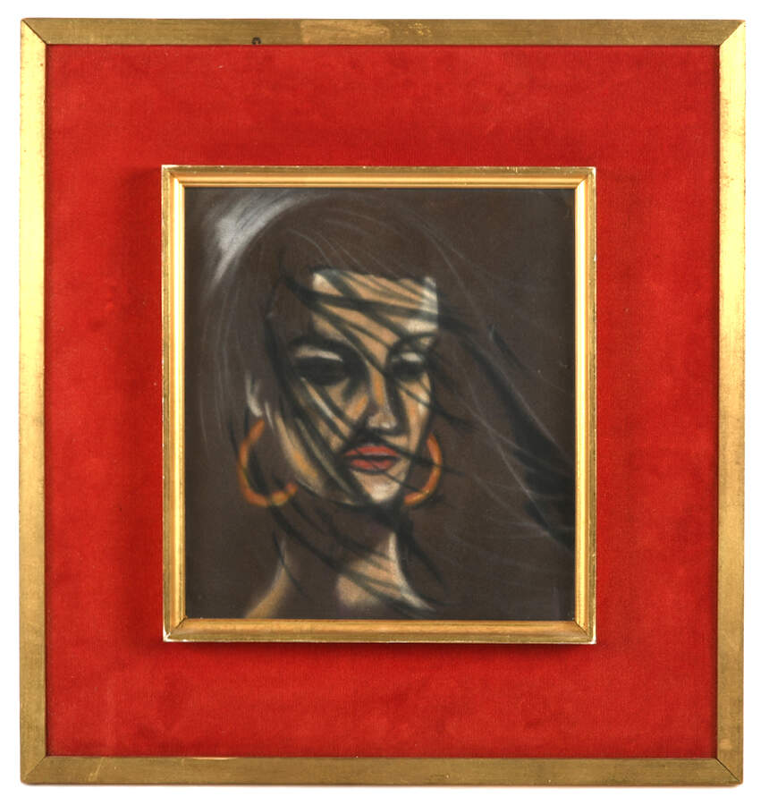Framed "Lady with Hoop Earrings" Oil Pastel on Paper-1