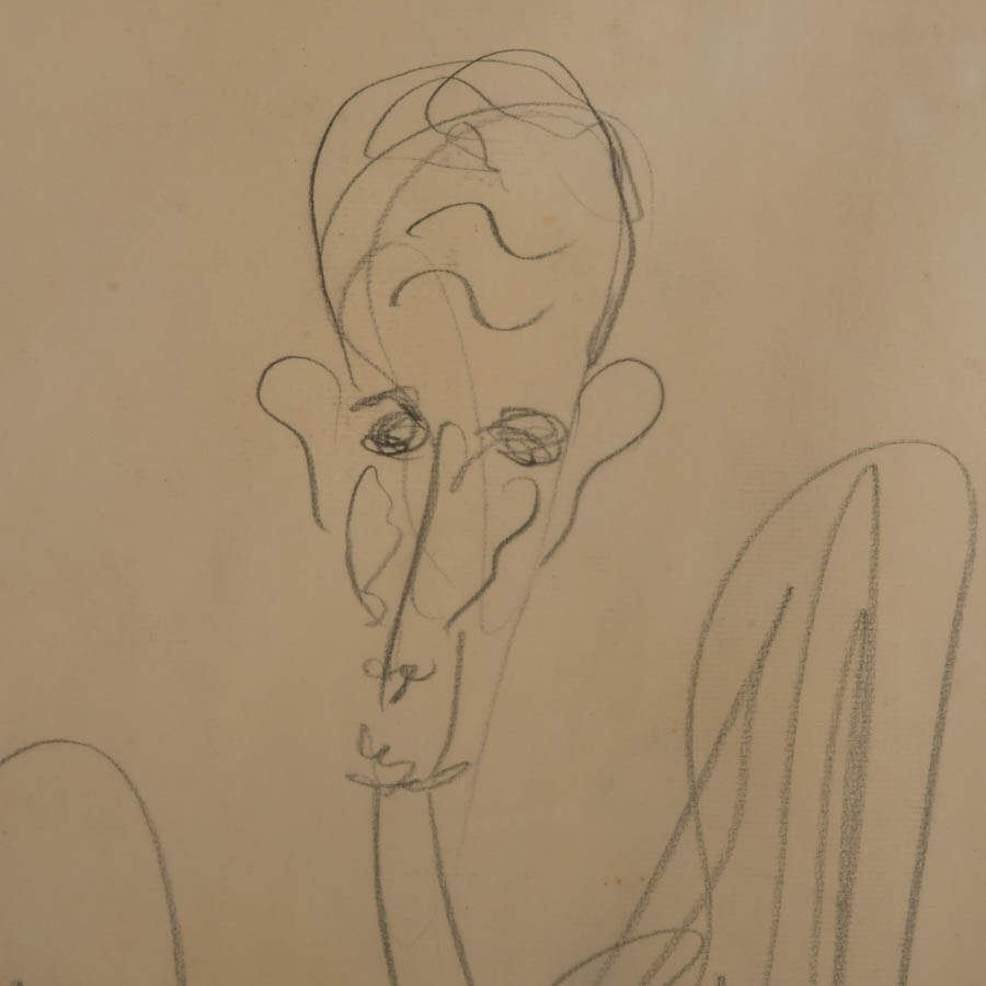 Framed Signed Figurative Modernism Graphite Drawing on Paper-2