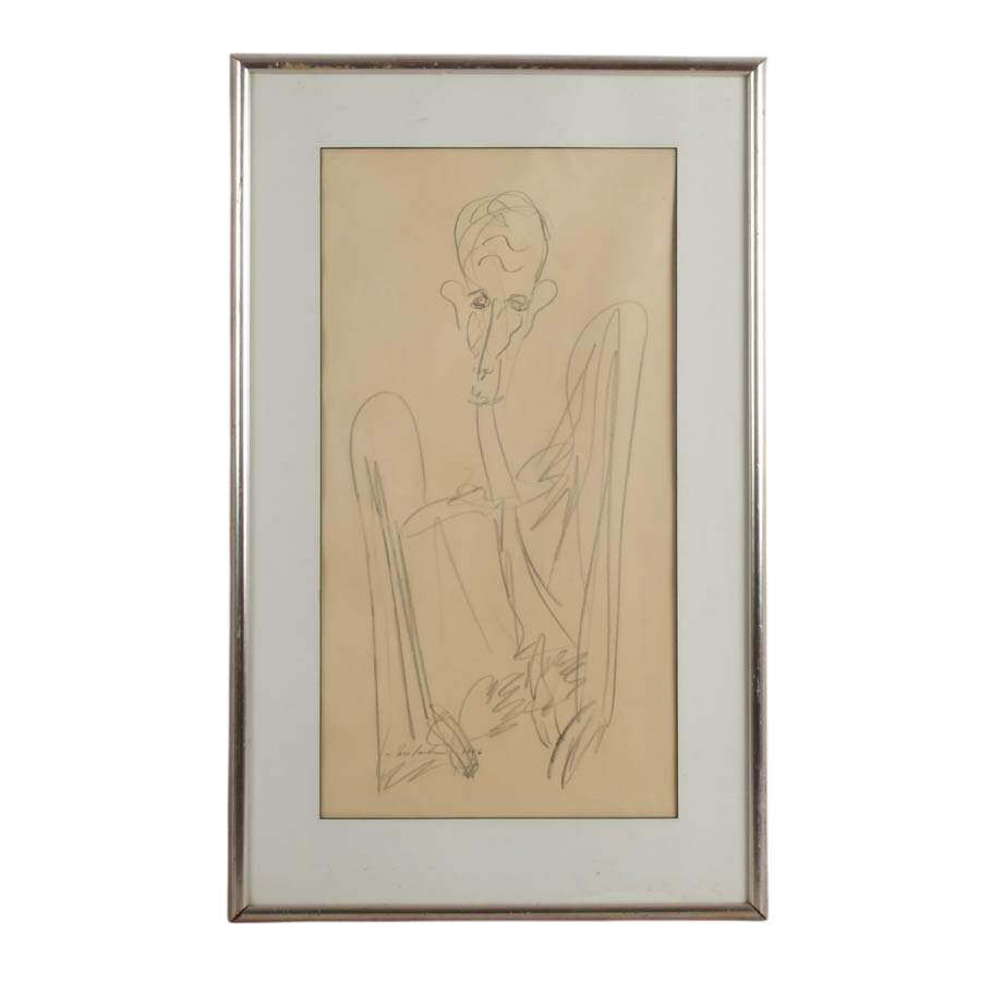 Framed Signed Figurative Modernism Graphite Drawing on Paper-1