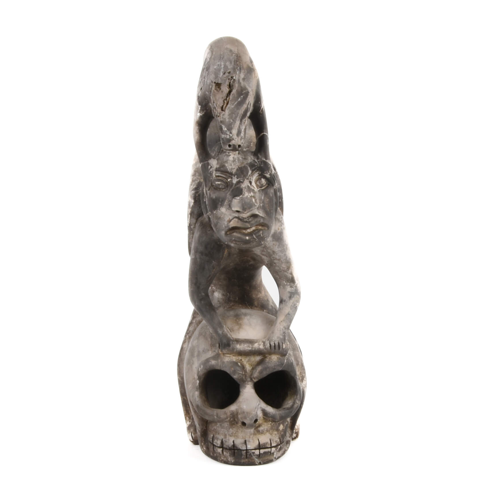 Carved Stone Skull and Lizard Figure-1