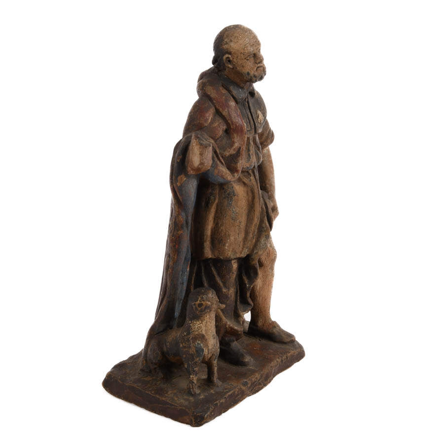 Antique European Polychrome Pottery Figure of Saint Roch-6