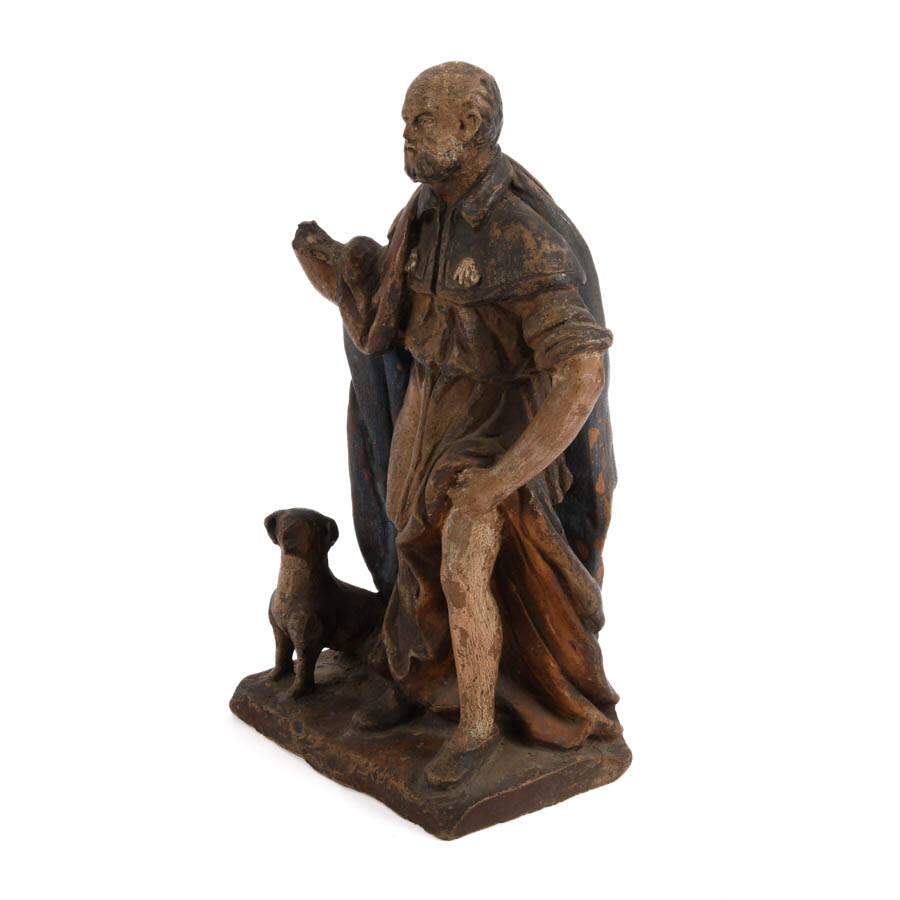 Antique European Polychrome Pottery Figure of Saint Roch-4